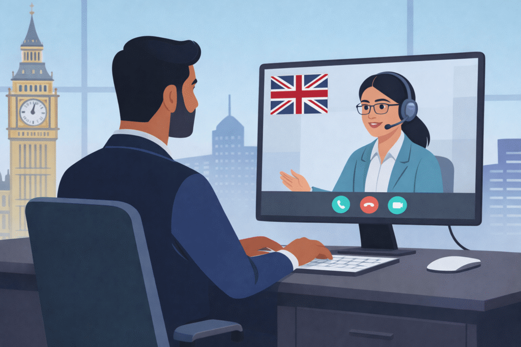 Indian virtual assistant providing remote business support to a UK client